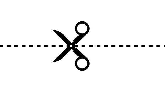 Scissor Cutting Dashed Line 4k Motion Graphics Video Footage with Alpha Channel