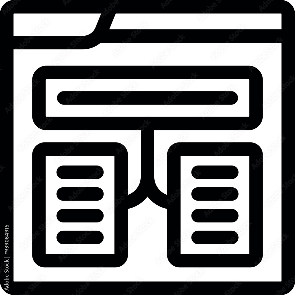 Poster simple black and white icon of a web design process showing data connection in webpage