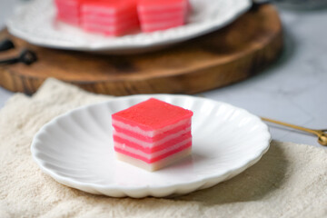 Kuih Lapis, a traditional steamed cake and dessert, made from rice flour, corn flour, wheat flour...