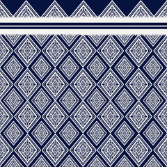 Blue and White Geometric Ethnic Patterns Ikat