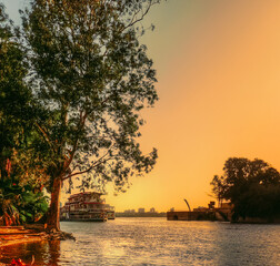 A view for the river Nile in the golden hour taken from El Manial district of Cairo, located on Rhoda Island in the Nile.