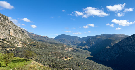 Parnassos mountain landscape around ancient Delphi archaelogical site, Greece, Boeotia,