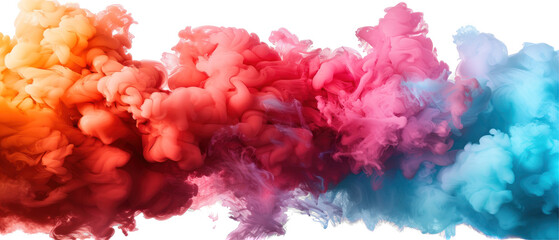 Fototapeta premium Colorful Smoke Explosion on White Background, vibrant hues swirling in dynamic patterns, showcasing a mesmerizing visual effect, perfect for creative projects or digital art use.