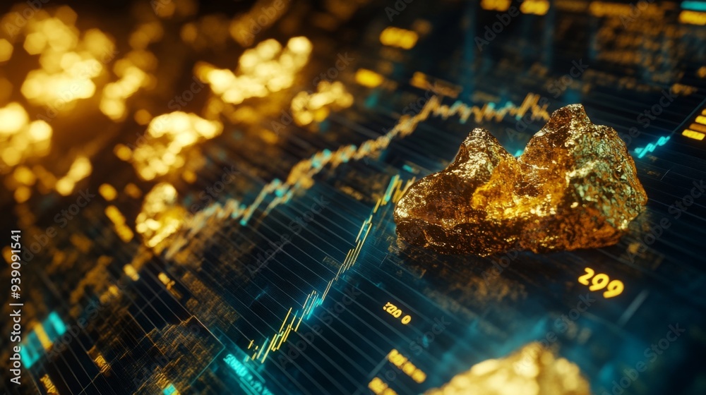 Fototapete Close-up of an investment dashboard displaying a gold price chart with real-time updates and analytics