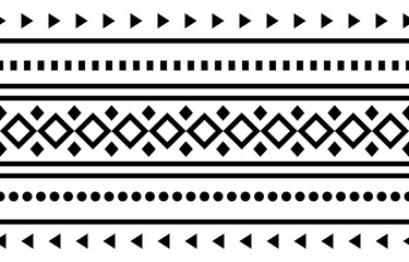 Ancient echoes Aztec geometric seamless patterns southwest Navajo Native American tribal ethnic black and white for textile printing