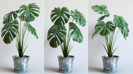 Obraz premium monstera plant in a metal pot photographed by all 4 different angles, AI Generative