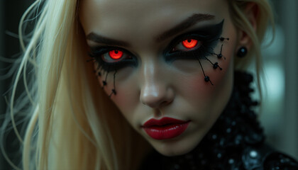 Obraz premium A woman with red eyes and black makeup