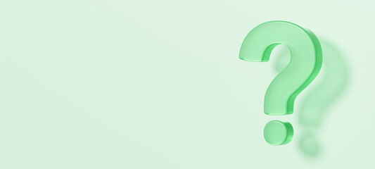 A translucent, soft, pale green question mark floats on a light green background, and a faint shadow falls.