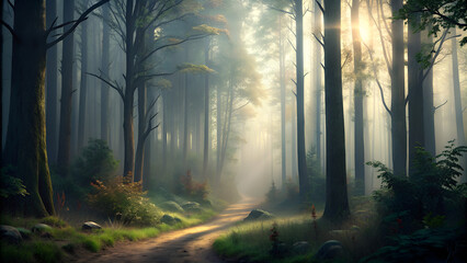 Fototapeta premium misty morning in the forest
