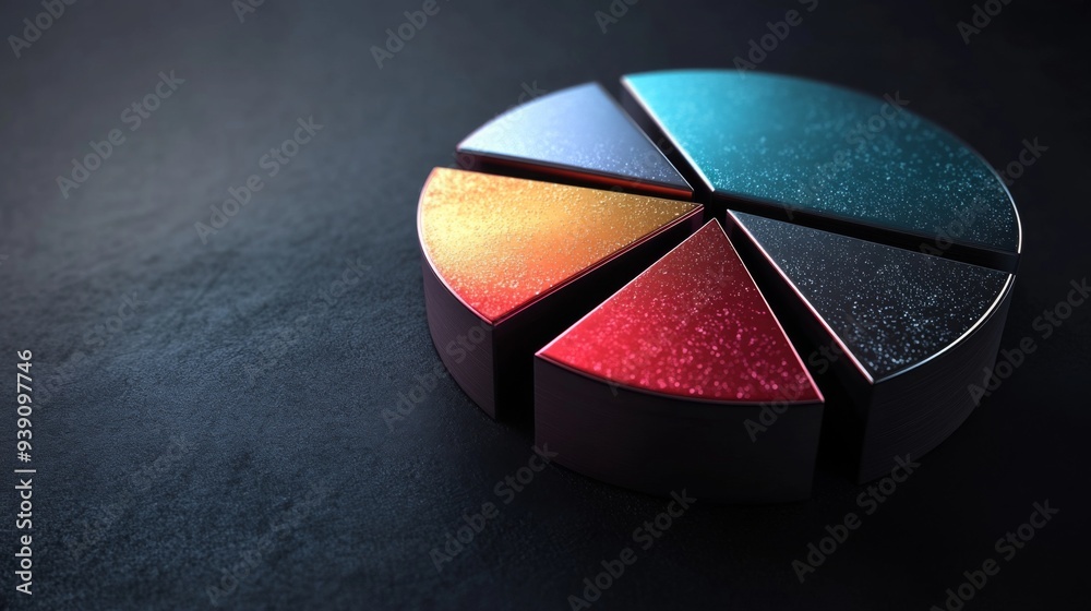Leinwandbilder detailed 3d pie chart with metallic textures, each segment separated slightly, dark background