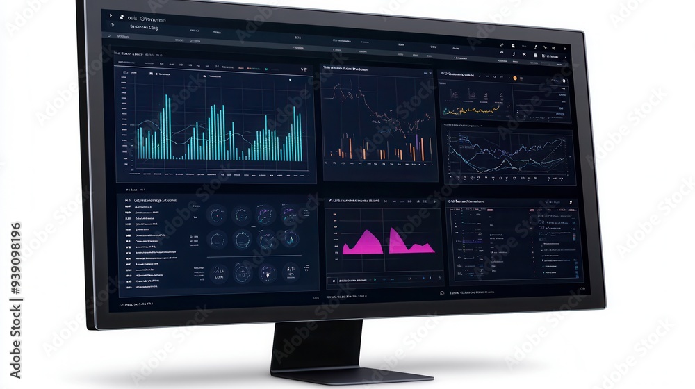 Leinwandbilder High-resolution monitor displaying various analytical charts and graphs, showcasing data visualization for business analysis and reporting.