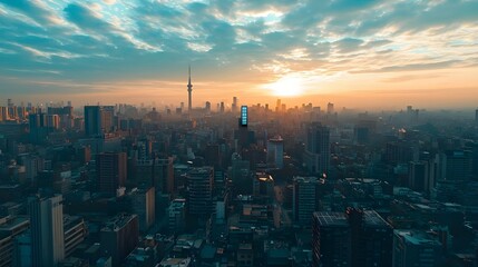 Fototapeta premium High-angle drone shot of a bustling cityscape. Ideal for urban-themed marketing or city guides.