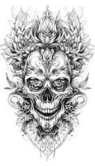 Tribal Sugar Skull Tattoo black and white illustration