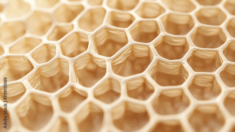 Poster close-up view of an intricate honeycomb structure, showcasing the geometric and natural beauty of be
