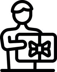 Simple, bold icon of a delivery man holding a present box, perfect for apps, websites, and branding