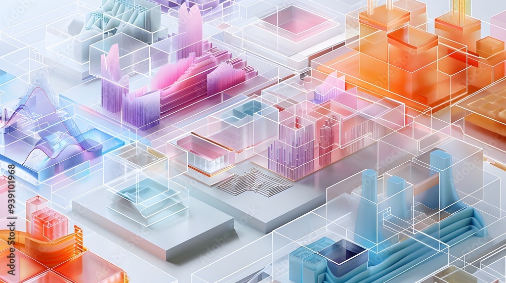 Poster a complex 3d data visualization with layers of information that viewers can explore from different a