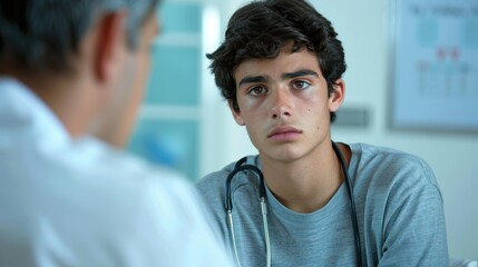 Fototapeta premium A young adult listening to a doctor's advice with a concerned expression