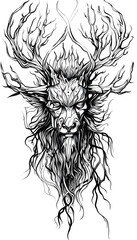 Fototapeta premium Tribal Wendigo Tattoo black and white illustration