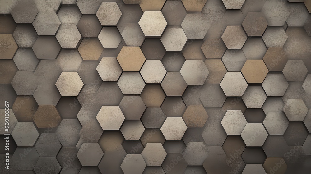 Aufkleber abstract hexagonal tile wall in neutral tones with geometric pattern, perfect for design, background