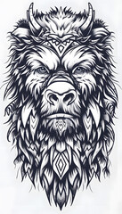 Obraz premium Tribal Yeti Tattoo black and white illustration