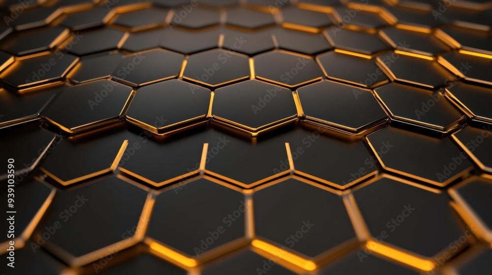 Aufkleber Abstract hexagonal pattern with a futuristic and metallic design, featuring gold and black elements.