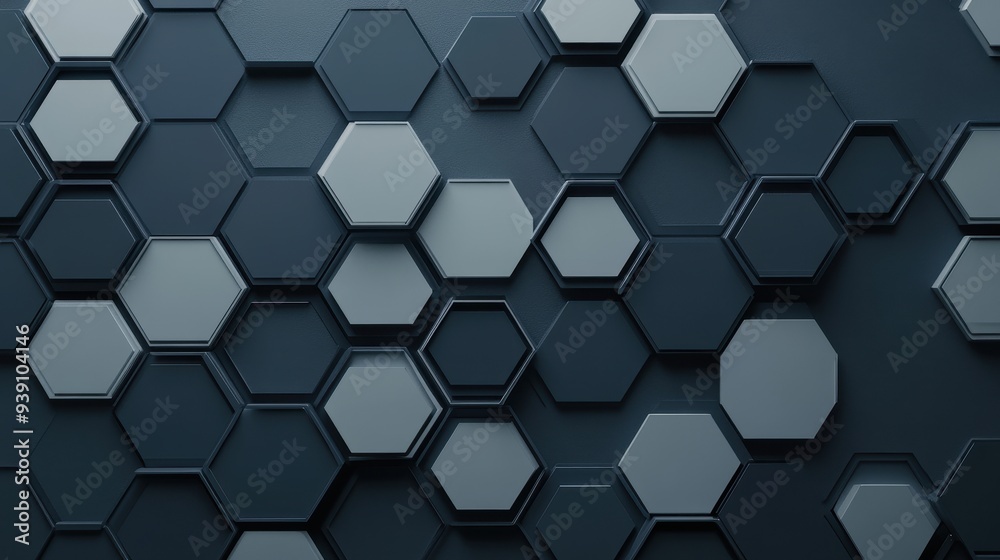 Aufkleber Abstract 3D hexagonal pattern background in dark shades, featuring futuristic and modern geometric shapes for a sleek, high-tech feel.