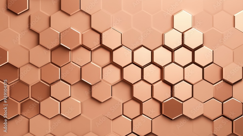 Aufkleber Abstract hexagonal geometric background in shades of copper. Modern design with honeycomb structures and metallic texture.