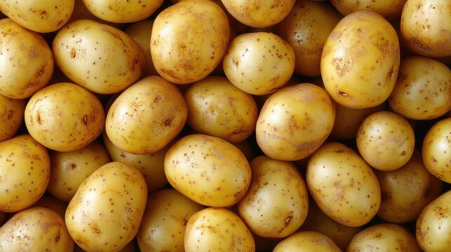 Raw yellow potatoes filling the frame in a natural food background