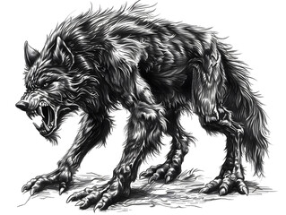 Obraz premium Werewolf black and white illustration