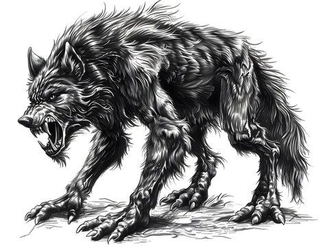 Werewolf black and white illustration