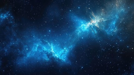 Stunning blue galaxy background filled with twinkling stars and glowing nebulae, creating a mesmerizing cosmic scene in deep space