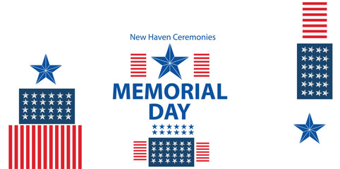 Memorial Day Banner Art with Stars and Stripes American Flag Style Red