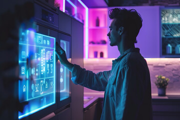 Tech-Savvy Home Automation Interface in Modern Smart Home Kitchen
