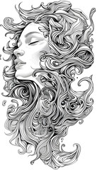 Womans Head as a Siren black and white illustration
