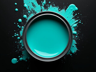 Can of turquoise paint.