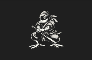 Fototapeta premium Duck samurai logo vector icon illustration.