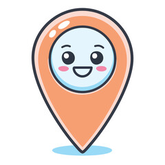 Happy location icon. Cheerful map marker with a joyful expression, suitable for projects related to travel, destinations, and positive experiences.