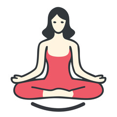 Woman in lotus position. Cartoon illustration of an adult female meditating in the lotus asana yoga pose.