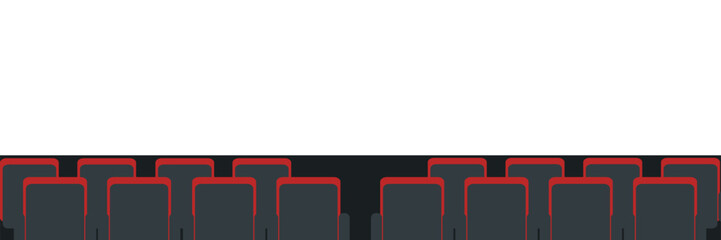 Cinema seats background. Back view of theater chairs. Empty hall of movie on transparent background. Flat vector illustration for entertainment industry, conferences, presentations, premieres.