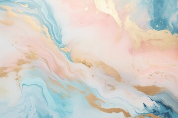 Naklejka premium art wallpaper with blue pink peach and gold paint, delicate watercolor, fluid acrylics marble, dreamy canvas painting