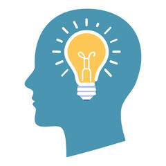 Head with lightbulb icon. Simple icon representing a head with a lightbulb inside. Great for concepts of new ideas, inspiration, and problem solving.