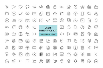 User Interface Kit - Shopping and ecommerce icon set. Set of Pixel perfect payment card, contact us, map location, user symbol, arrows, online assistant and other ui elements and icons