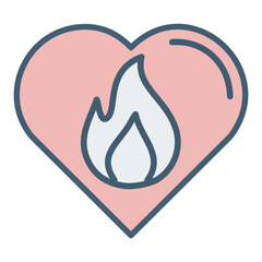Passionate heart icon illustration. Colorful icon of a heart with a flame inside, symbolizing love, passion, and enthusiasm. Perfect for branding, websites, or social media.