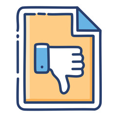 Dislike document icon illustration. Colorful flat design illustration of a document icon with a thumbs down sign. This icon represents disapproval, rejection, or negative feedback.