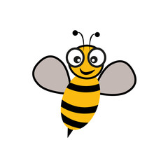 Lovely simple design of a cartoon yellow and black bee on a white background