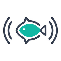 Fish sonar icon design. Minimalist fish icon with sonar waves. Perfect for marine life, fishing, technology, or aquatic themes.