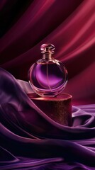 Premium perfume bottle on the podium, magenta premium background