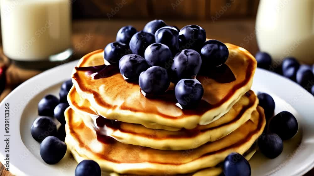 Wall mural  Delicious pancake stack with fresh blueberries perfect for a healthy breakfast or brunch