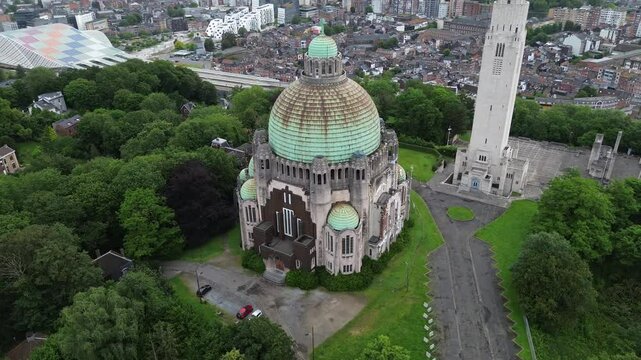 drone video Sacr&eacute;-Coeur de Cointe Church Li&egrave;ge Belgium Europe