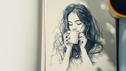 Paper with sketch of girl